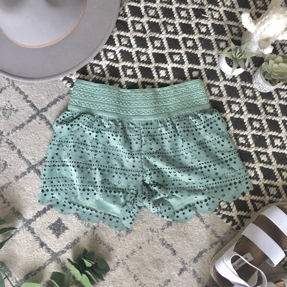 Sage green fabric shorts